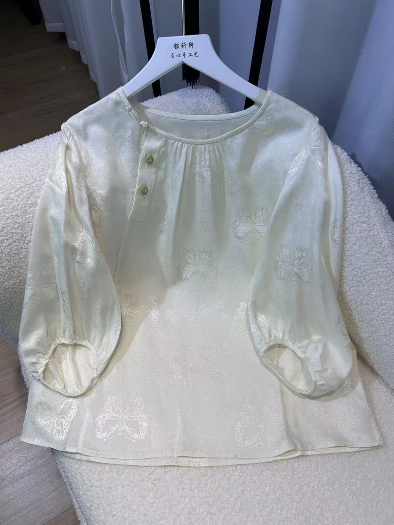 （已开价）桑蚕丝罗底提花新中式斜襟圆领上衣