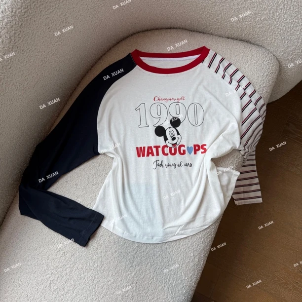 /D.X/2025夏款『米奇防晒T』设计感撞色拼接印花圆领长袖T恤/DY6812