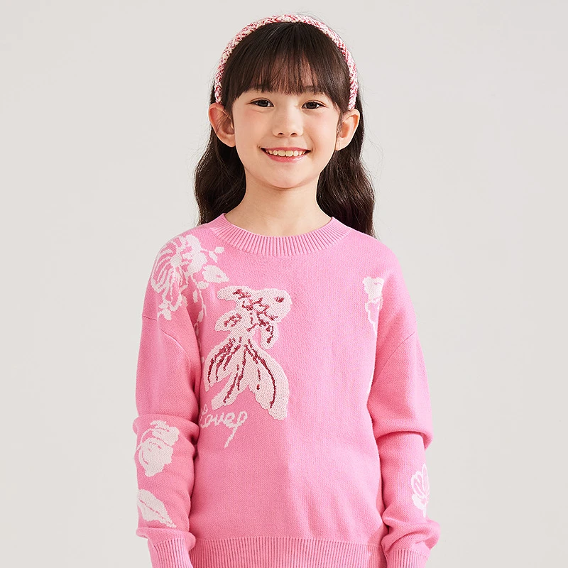 [商场同款]EP雅莹童装2025春女童新款可爱图案提花套头针织毛衣