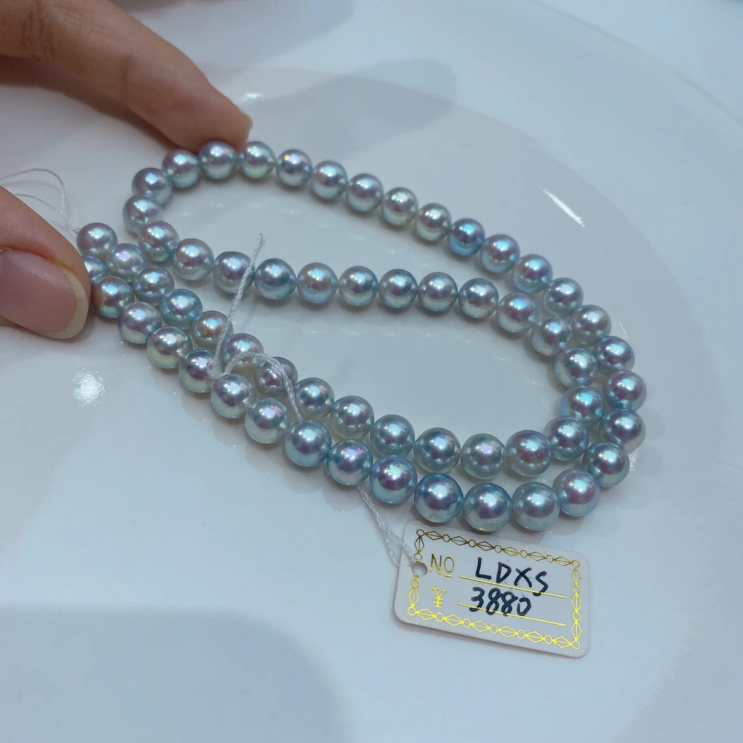 6-6.5天然蓝灰色akoya串珠人鱼姬伴色锁骨链
