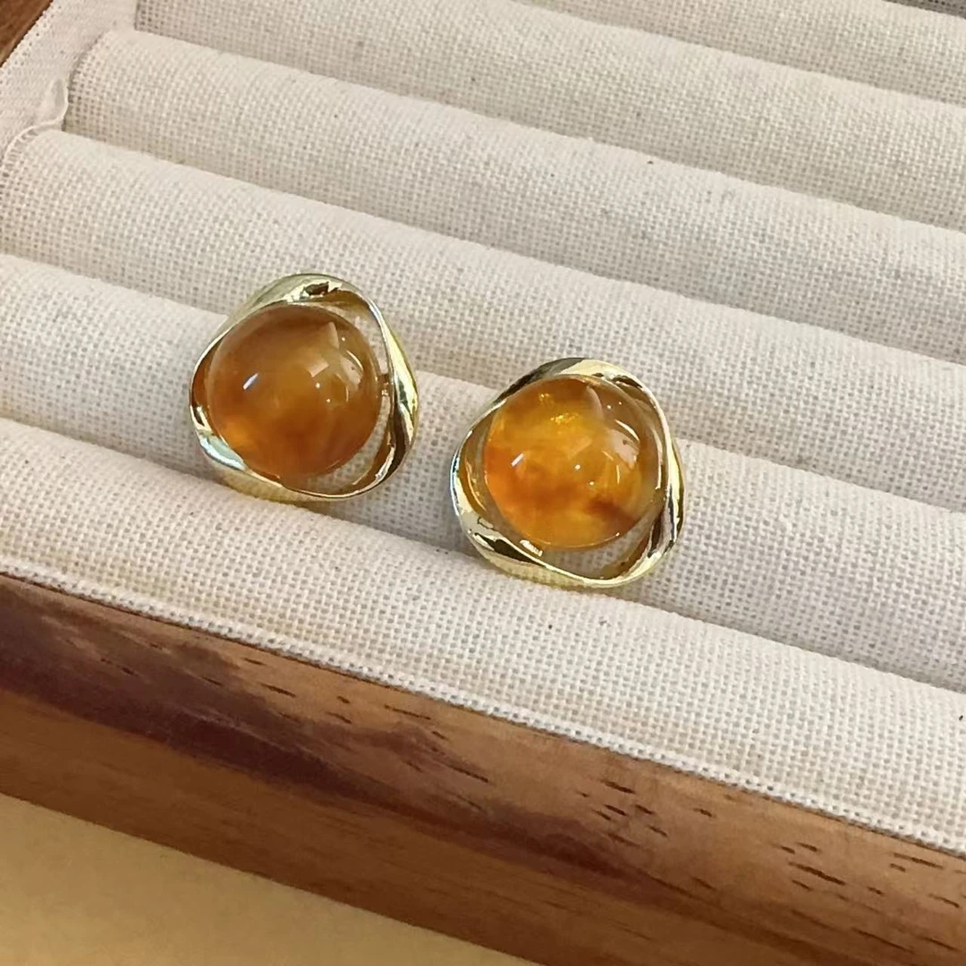 铜合金耳饰 美拉德渐变色三角形几何不规则气质轻奢耳饰耳环 F224