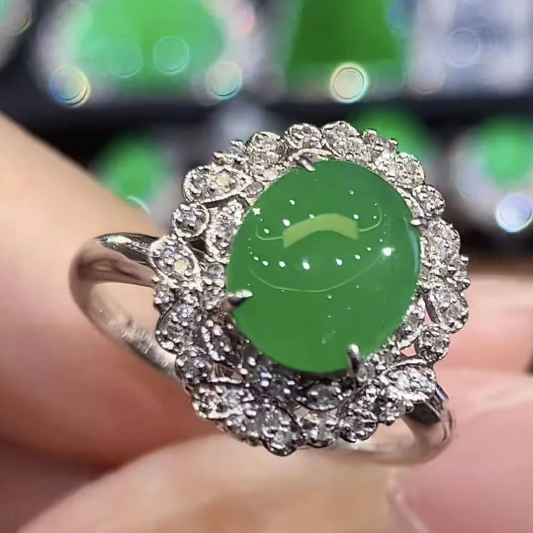 18k金镶 天然缅甸A货翡翠戒指   SY 0722 多样性发其一