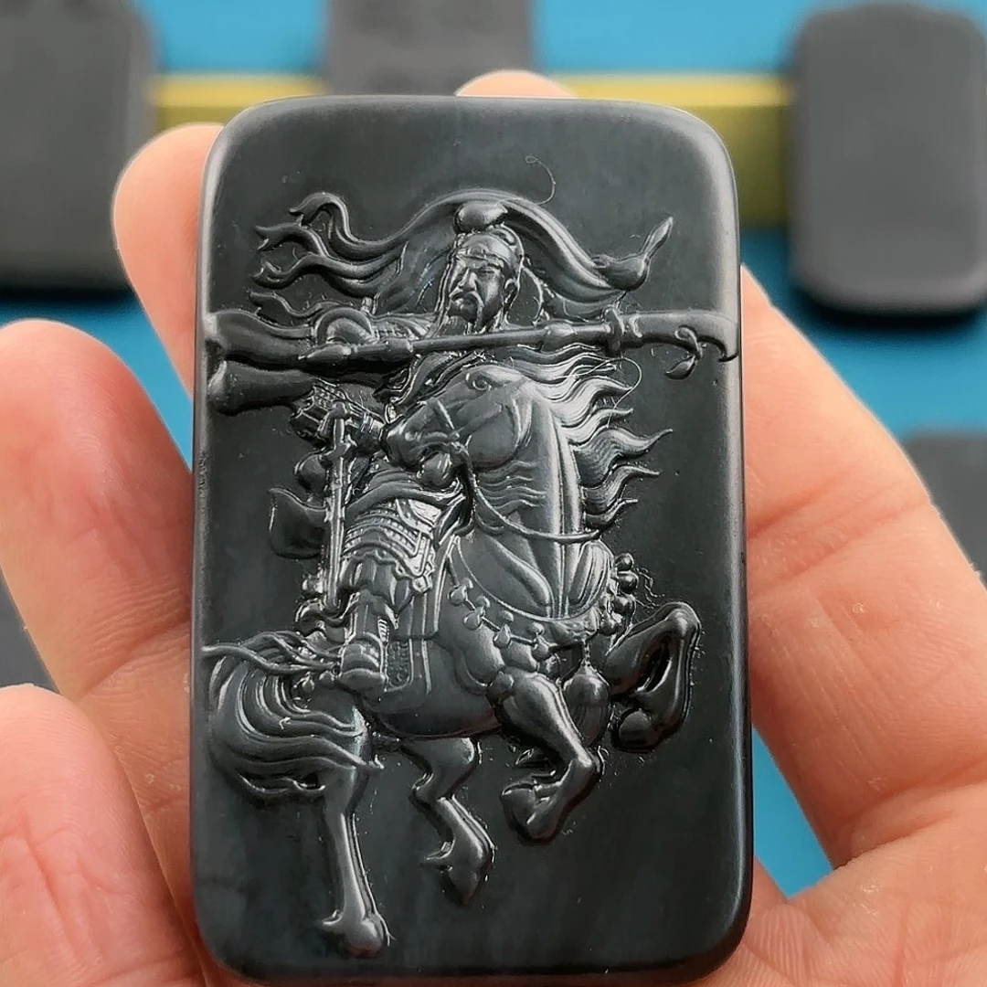 和田玉（墨玉）关公挂件未镶嵌哆*佩