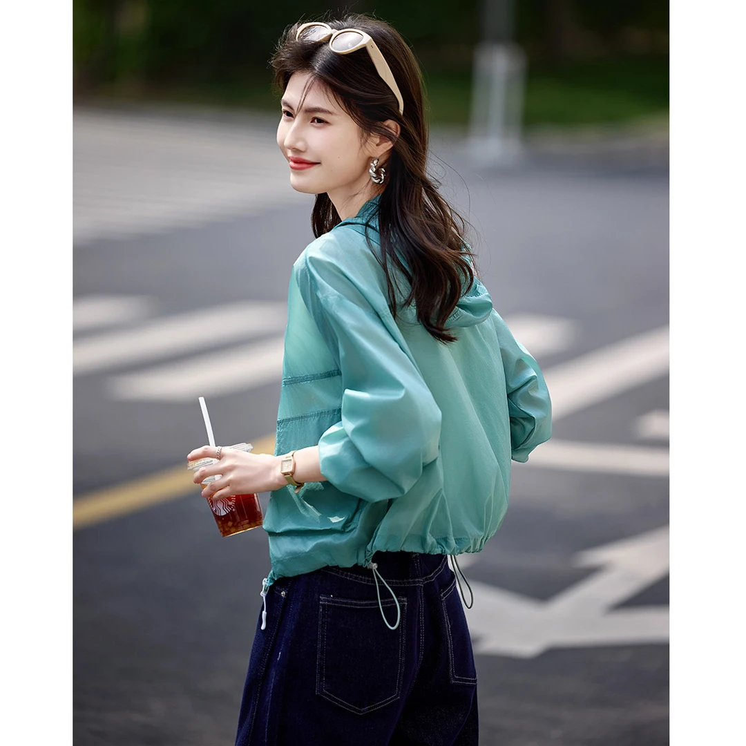 尚静｜【轻休闲拼接户外轻薄外套】25年夏小个子抽绳大口袋遮阳外套