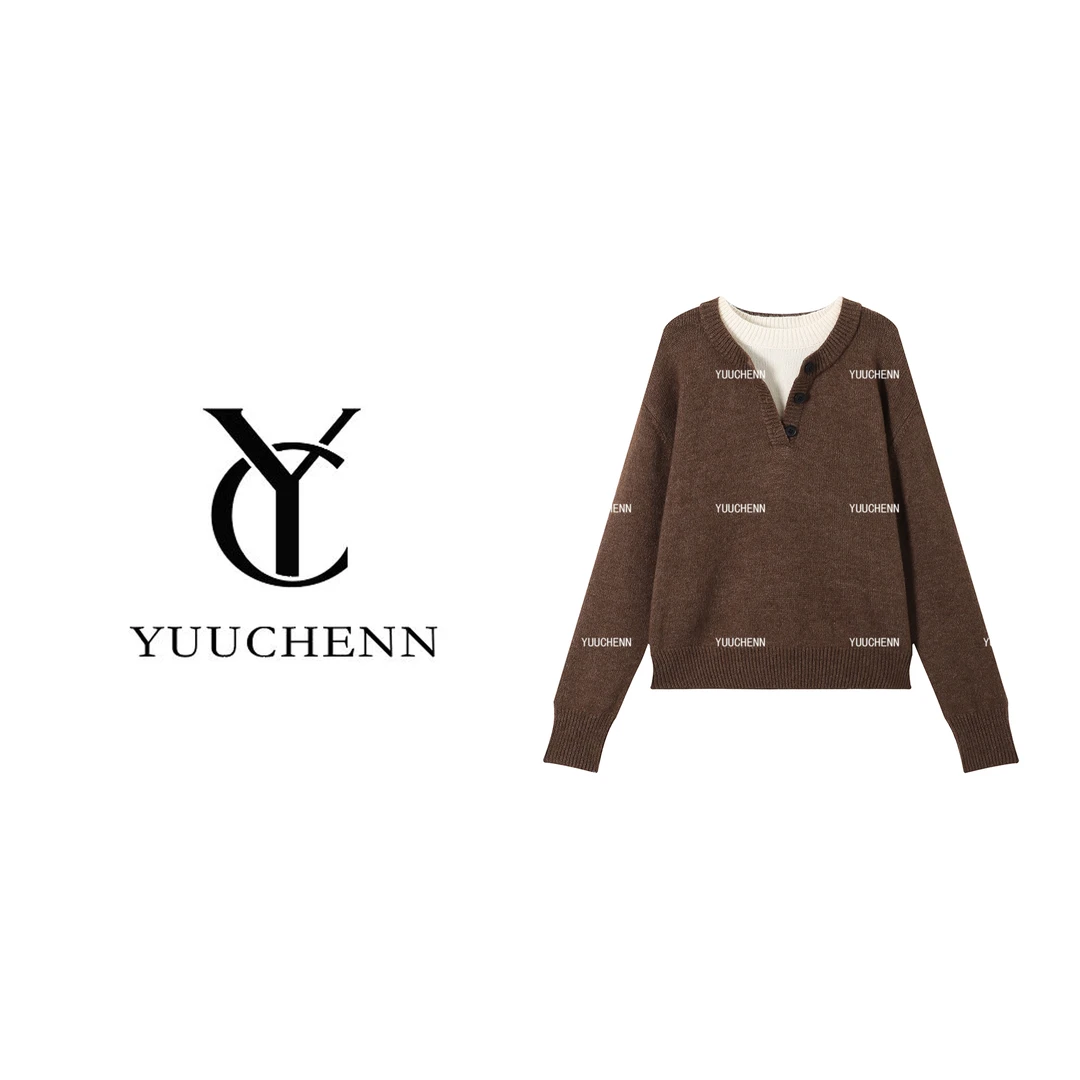YUUCHENN 假两件毛衣针织女25秋款长袖时尚上衣女JYY-2382#