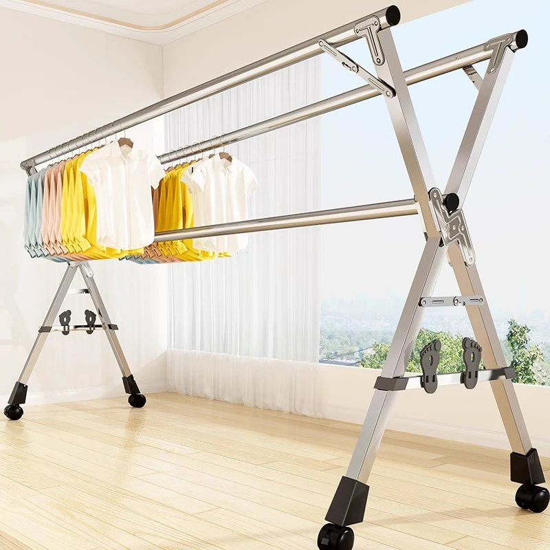 折叠晾衣架落地室内家用阳台卧室不锈钢室外凉伸缩杆式晒被x型架