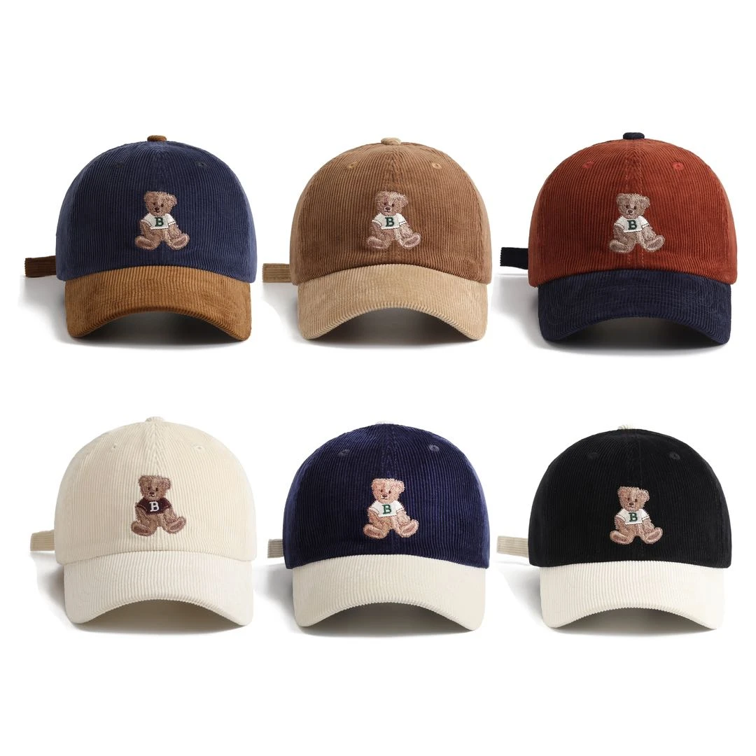 【灯芯绒小熊】小熊刺绣棒球帽百搭秋冬季图案遮阳帽帽子可爱ins