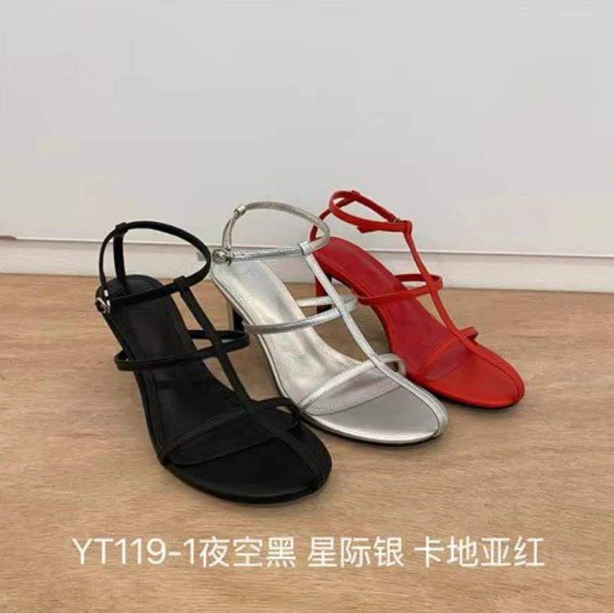 鑫燃KIKI 夏季新款法式高级感细跟露趾一字带高跟凉鞋 YT119-1 YC