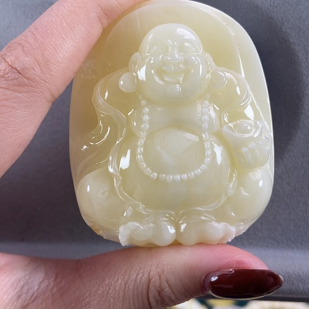 琥珀未镶嵌珠宝奇石55.25 白蜡笑佛