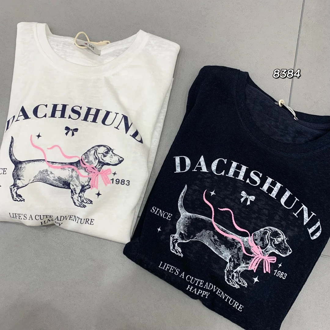 猫鼠熊精选韩版重工休闲百搭蝴蝶结小狗ins风刺绣透气宽松T恤时尚