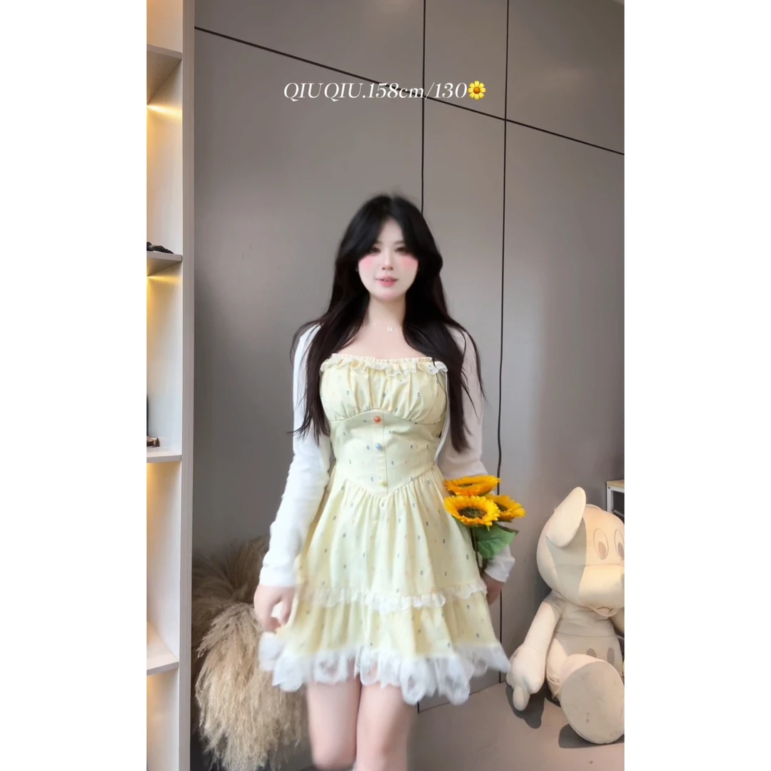 七【糖果甜心】7859胖MM春季甜美温柔风显瘦收腰吊带连衣裙清新套装