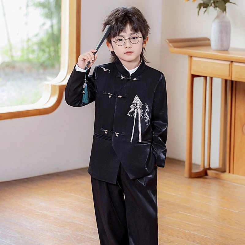 儿童西装礼服秋季新款国风新中式汉服唐装男童主持朗诵演出服套装