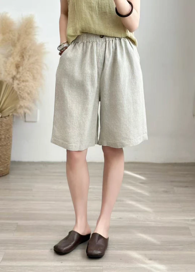 8689一粒扣纯亚麻经典五分短裤