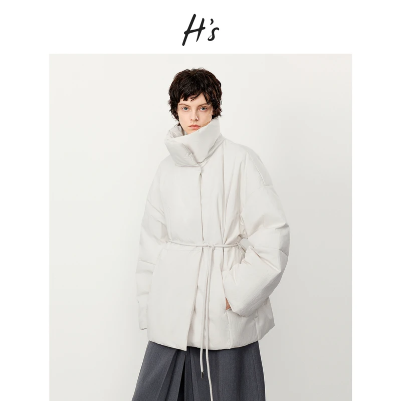 【白鹅绒】H'S围裹领羽绒服女25冬新款高级设计系带短款上衣外套