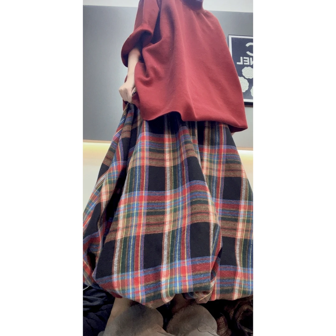 衣森原创森系格子花苞裙