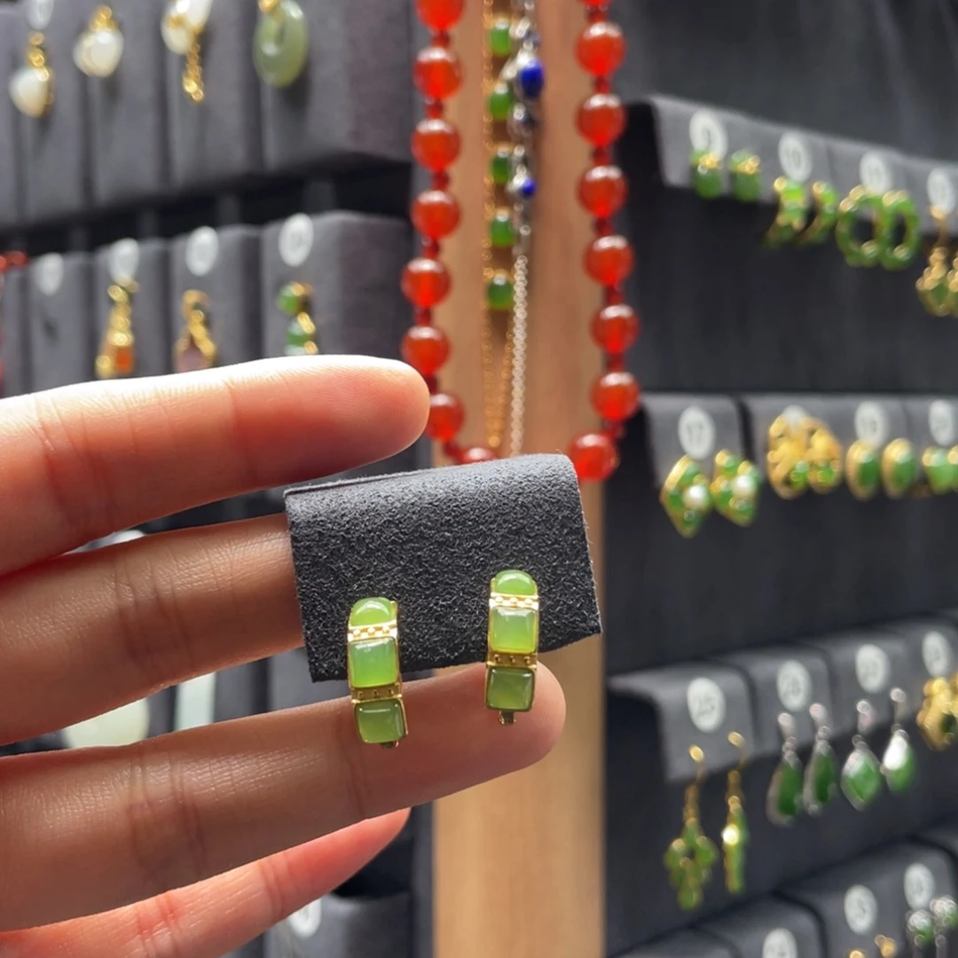 和田玉银S925镶嵌耳饰L24号宠粉价