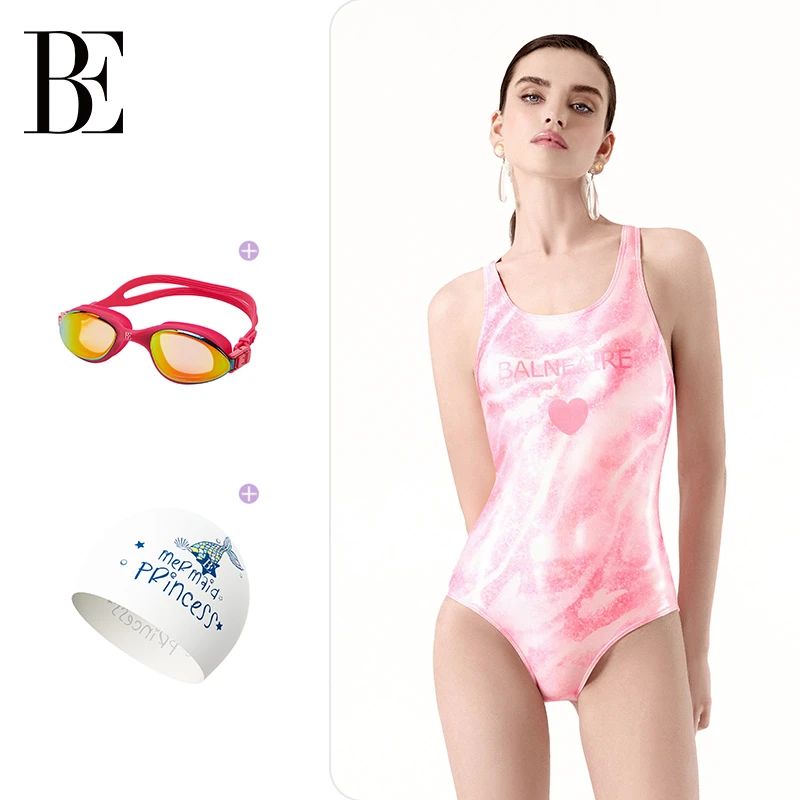 BE范德安水光衣系列新品连体泳衣女三角粉白晕染印花纯欲时尚夏季