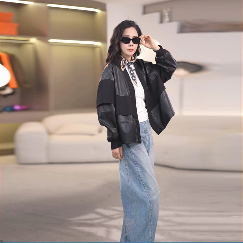 春秋新款休闲翻领皮衣短款显瘦皮衣夹克女装春秋7219