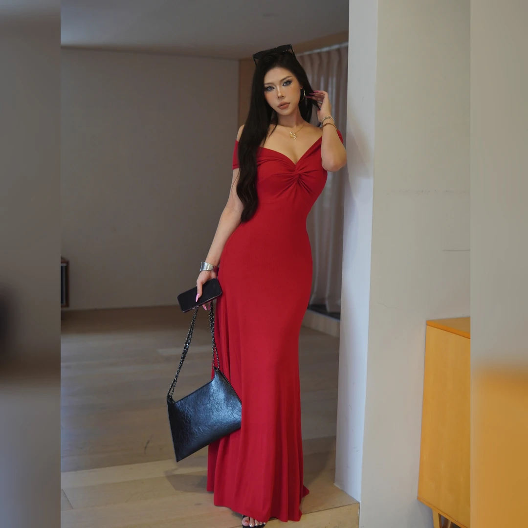 【蜜蜜家】巴黎蔷薇 欧美辣妹气质性感显瘦优雅连衣裙长裙 25/Y731