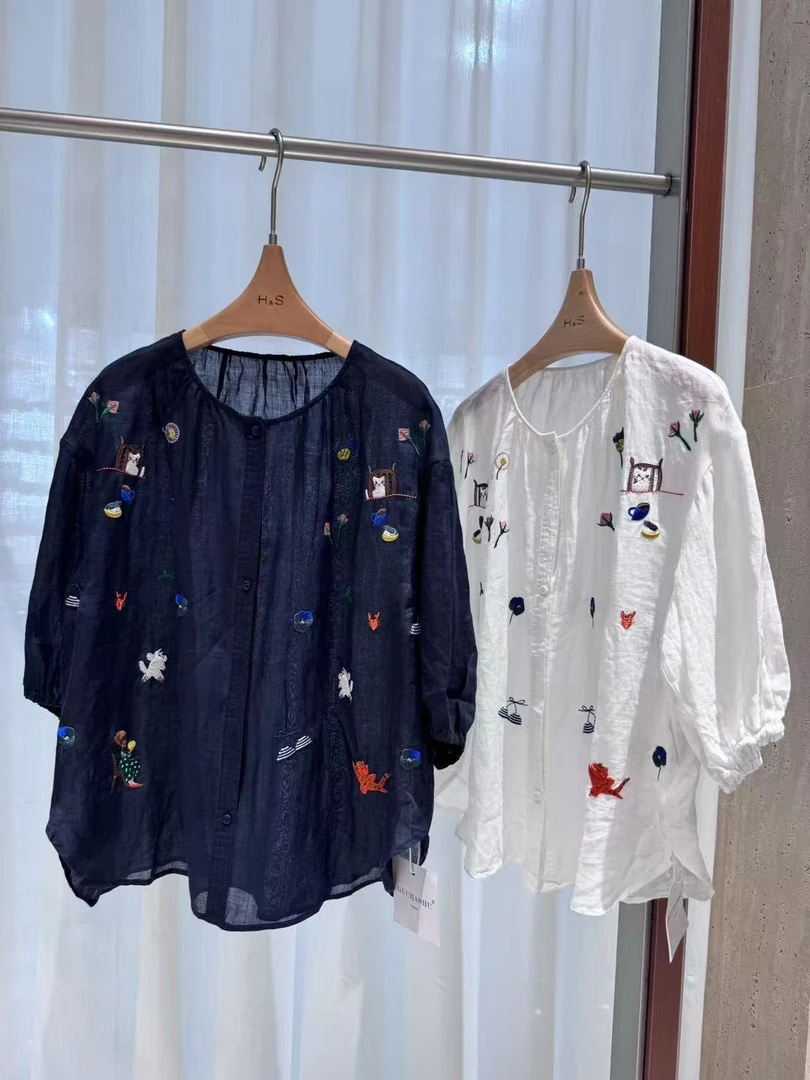 WYFS新款时尚百搭圆领印花衬衫