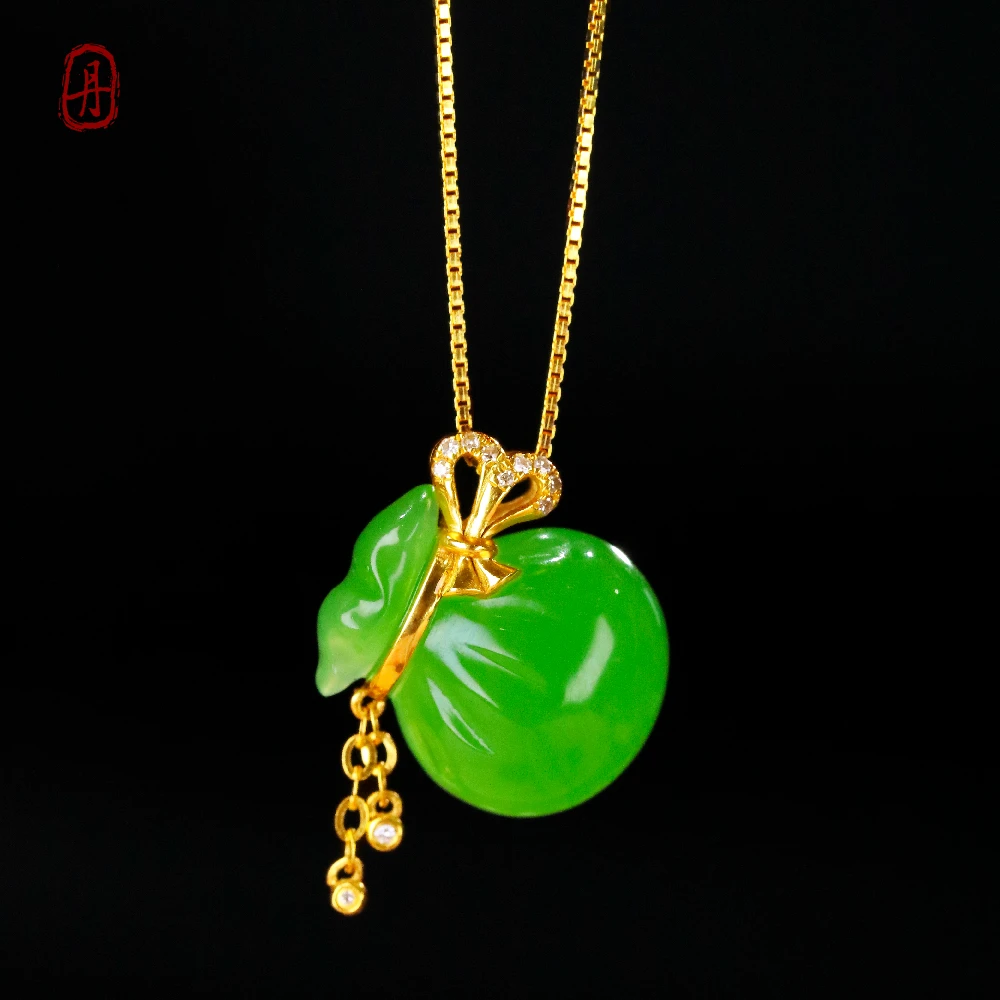 EMPRESS 【18K金镶乌兰海苹果绿碧玉小福袋吊坠】不含链