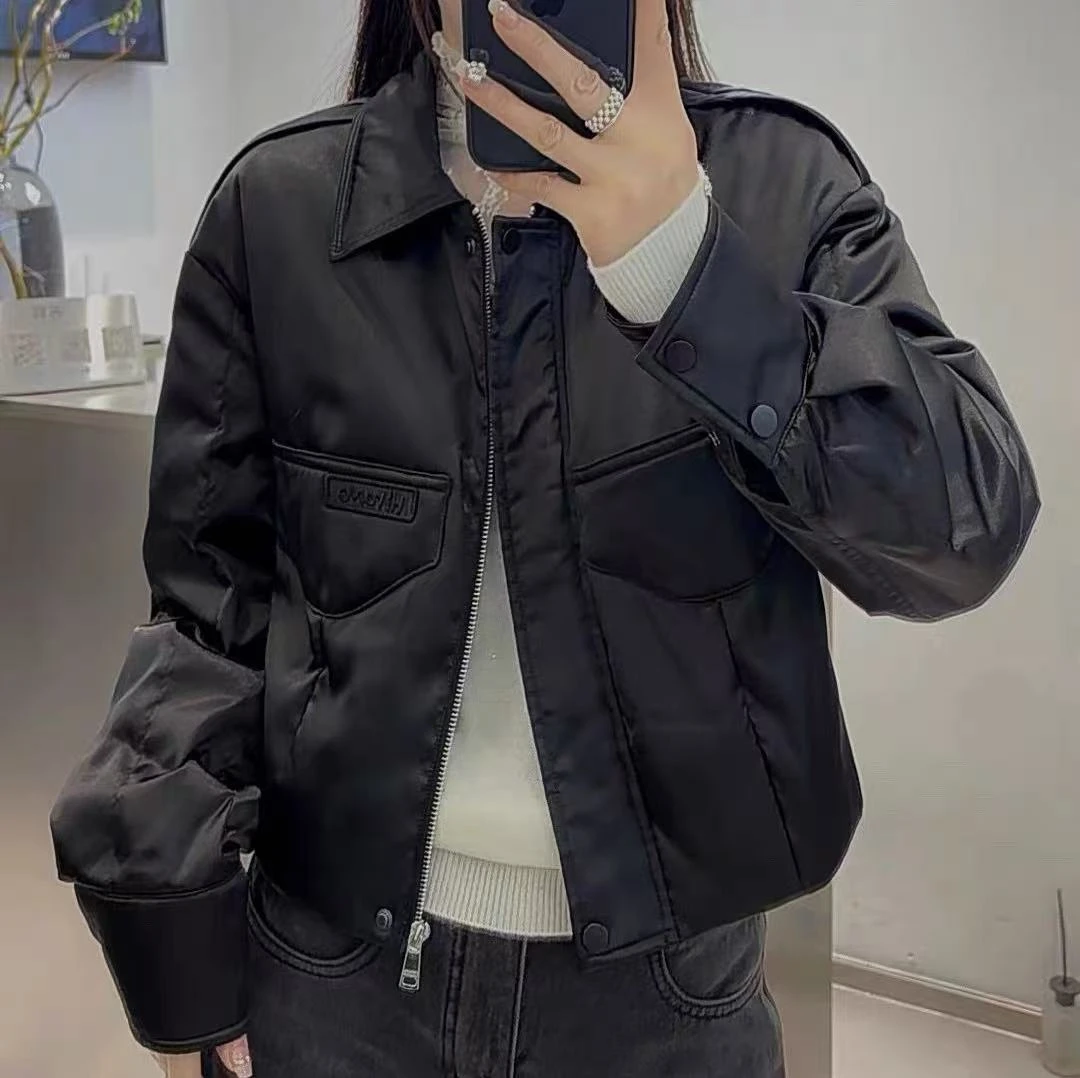 596#欧货休闲立领长袖翻领短款白鹅绒短款羽绒服女冬季小个子外套