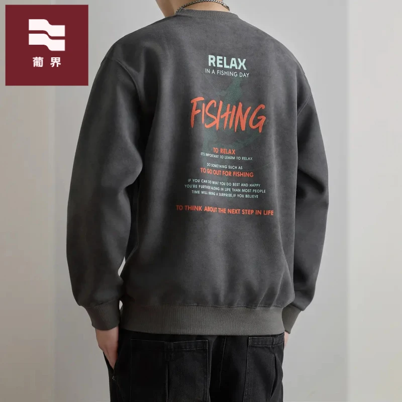 美式重磅加绒卫衣男秋冬2025加绒美式复古外套男秋冬宽松衣服男