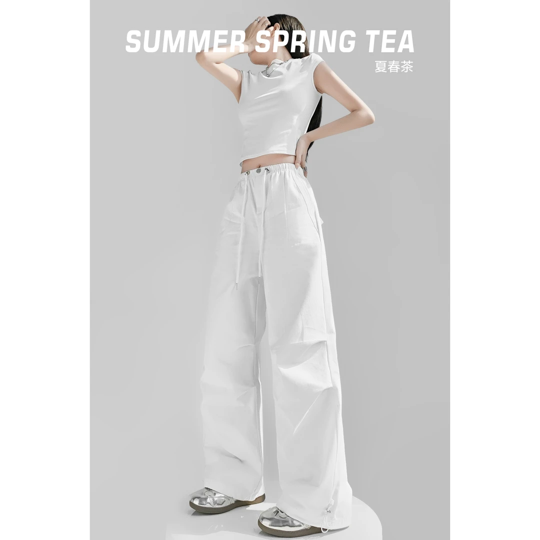工装裤女2025春季新款美式休闲裤女春季窄版高腰垂感阔腿长裤春秋