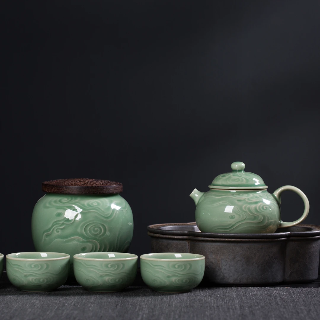 【老王的闲白专属】龙泉窑青瓷龚家兴功夫茶具梅子青套装陶瓷茶具