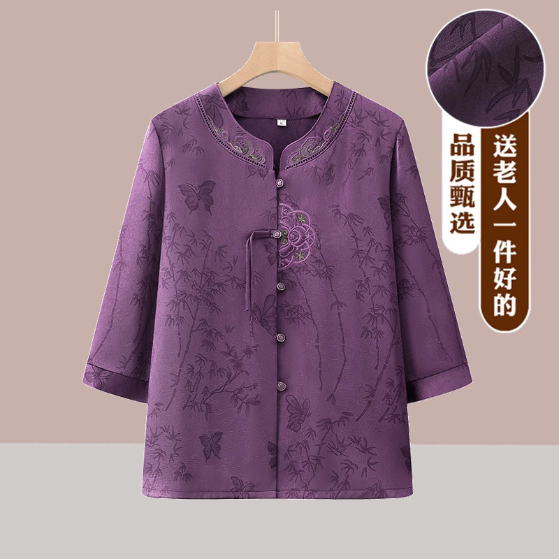 妈妈新款衬衫中老年人夏装女奶奶七分袖花色老太太衣服夏季