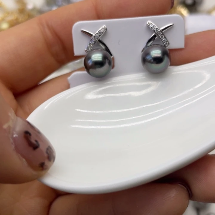 海水珍珠耳饰银S925镶嵌