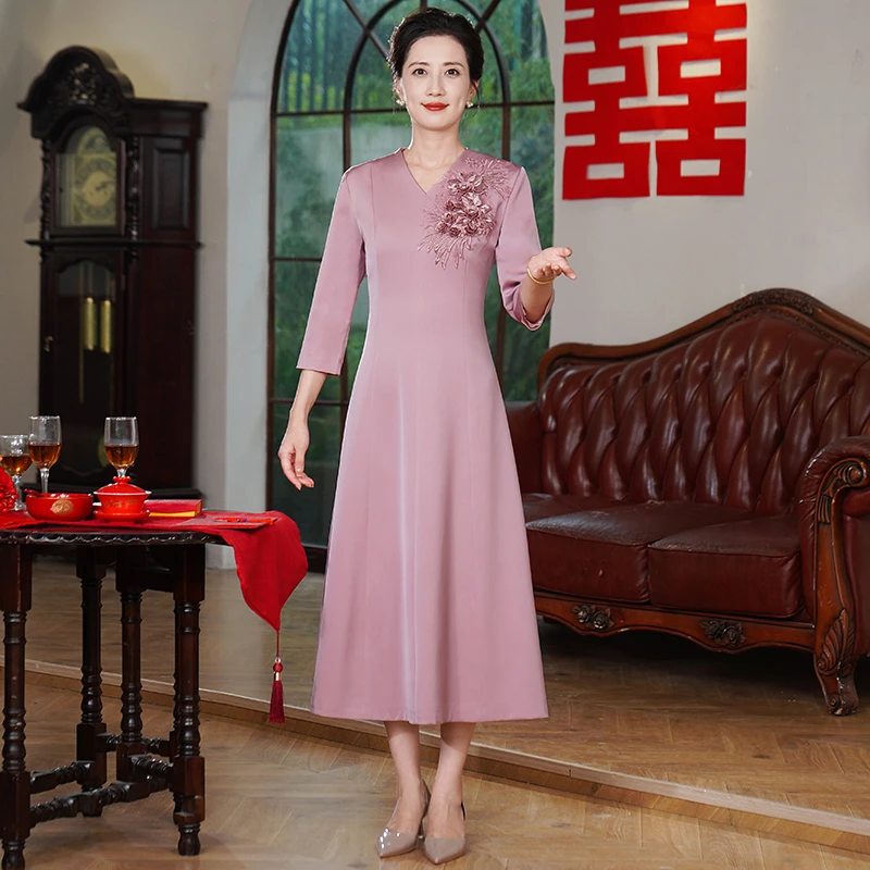 55542新娘结婚妈妈礼服喜服婚礼婚宴装平时可穿春夏款高贵连衣裙