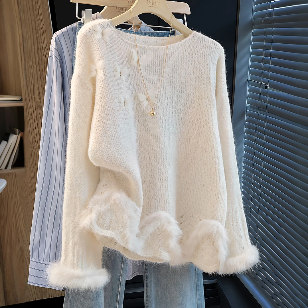 丝柏舍2025秋装新款女装宽松简约落肩套头圆领长袖毛衣S53X7704M