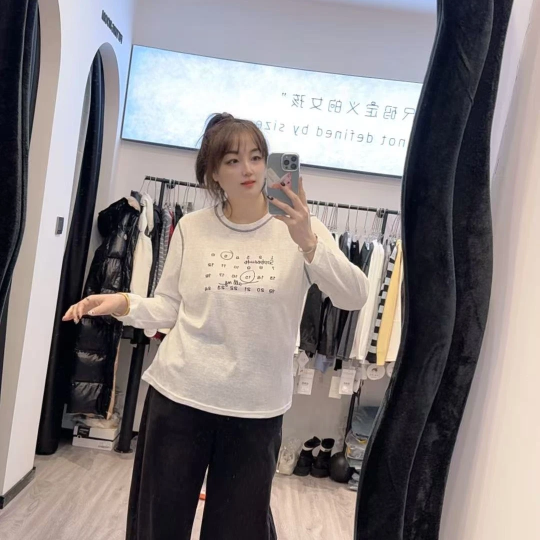 2026AS春季新款1553明线设计刺绣数字字母长袖打底衫