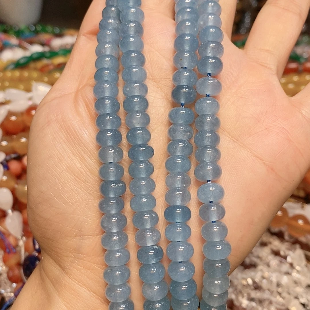 玛瑙/玉髓散珠天然海蓝色算盘8mm一条