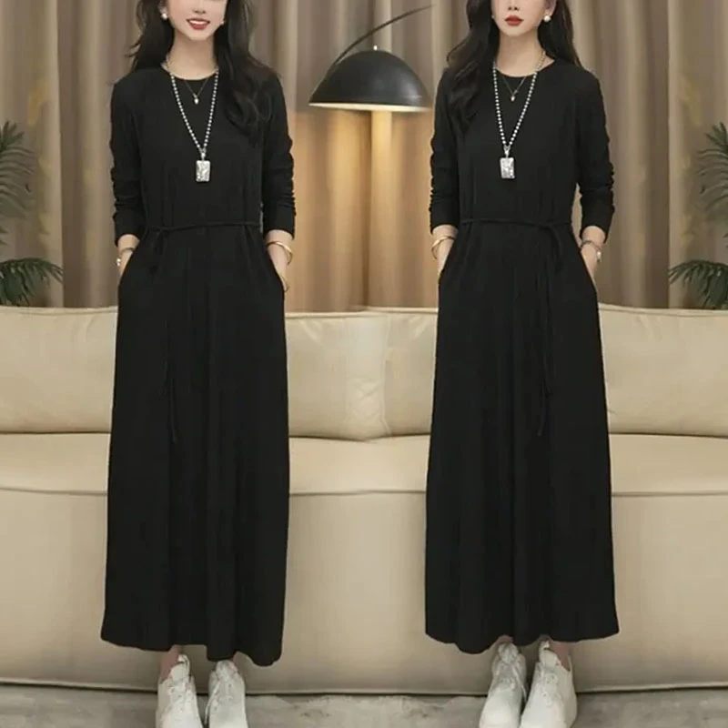 【反季清仓】法式连衣裙黑色显瘦修身大码宽松长袖中长款裙子