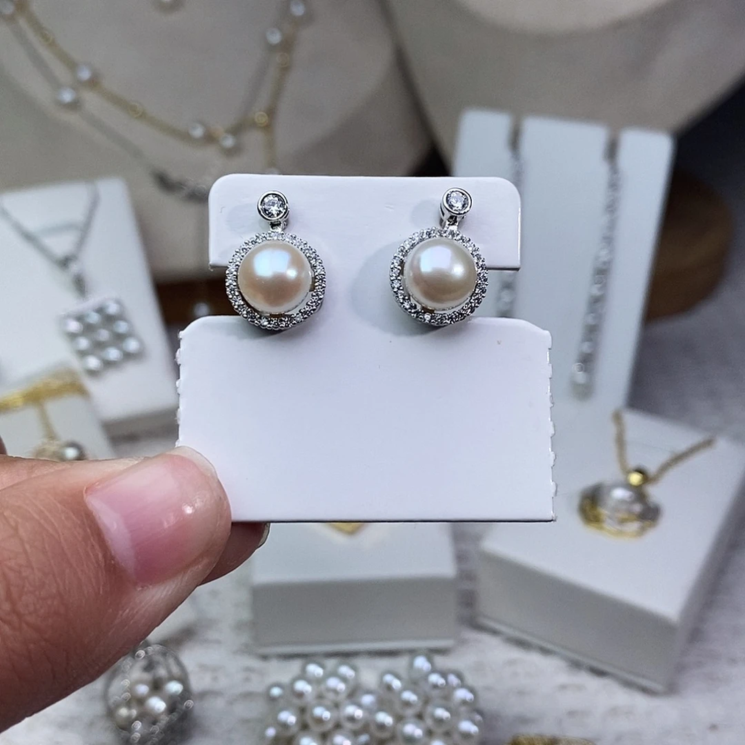 淡水珍珠银S925镶嵌耳饰