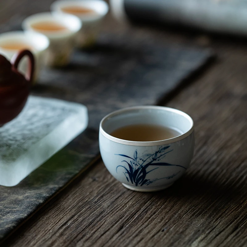 清仓纯手绘描银品茗杯单个家用喝茶杯陶瓷功夫茶具主人杯茶道杯子