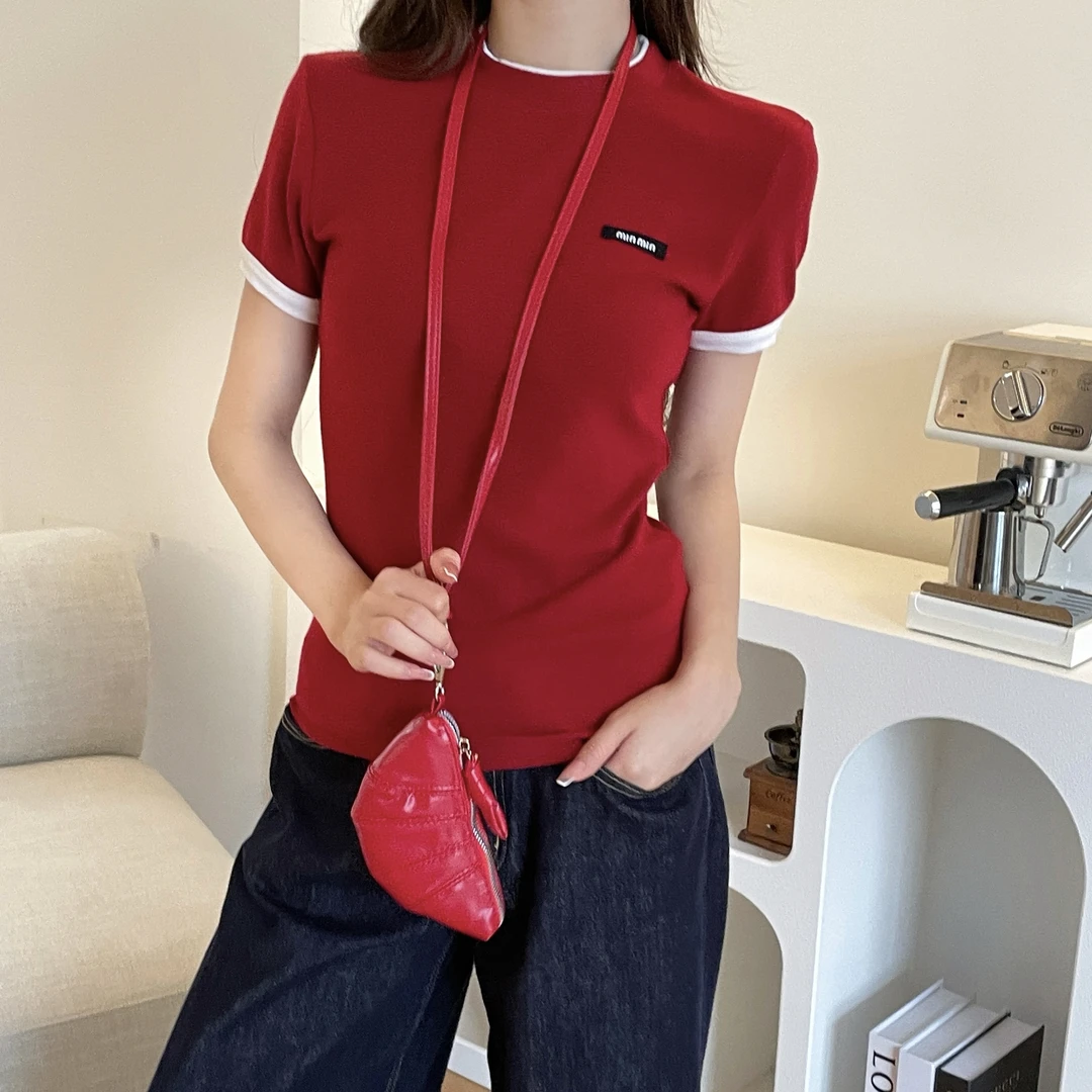 新款洋气贴标字母修身百搭弹力短袖T恤女WPL6132