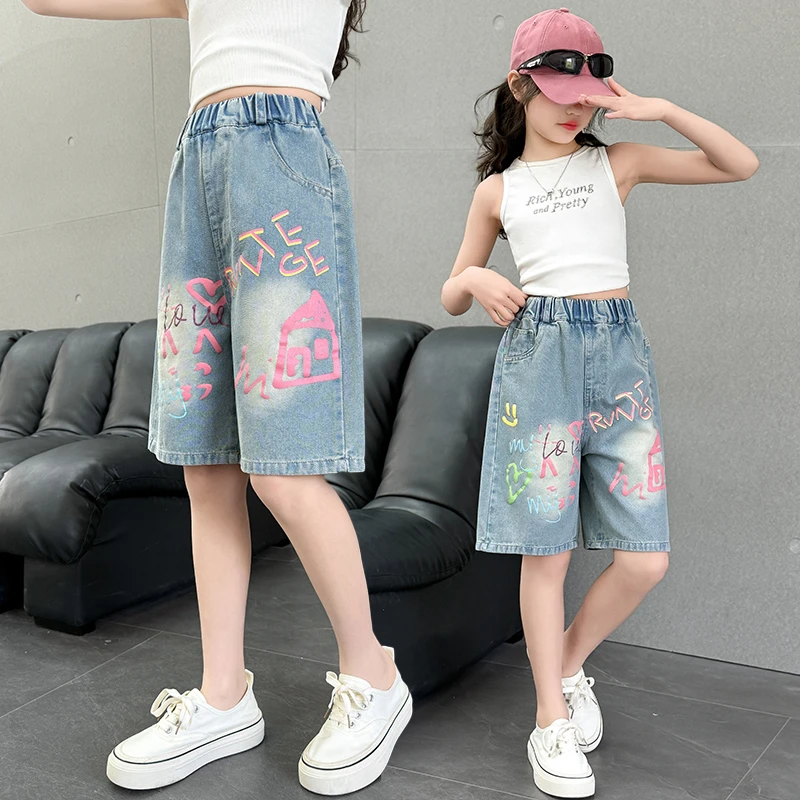 女童牛仔短裤夏季2025新款洋气儿童中裤薄款韩版女大童五分裤夏天