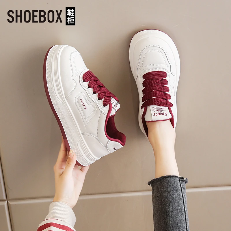 SHOEBOX鞋柜鞋柜踩屎感小白鞋女2025春季百搭时尚厚底运动板鞋