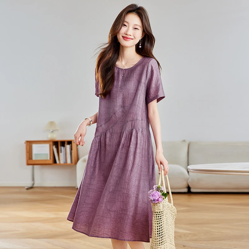 时尚夏季连衣裙女士2025新款妈妈洋气高端气质宽松遮肚中长裙子薄