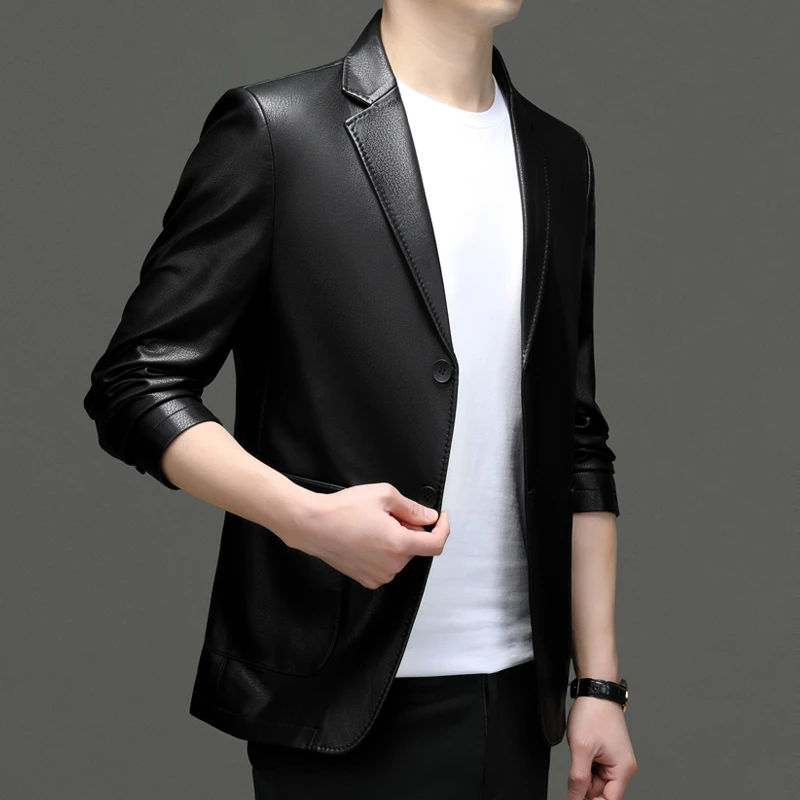 海宁男士山羊皮西装休闲时尚帅气春秋百搭西服款男装皮衣外套2330