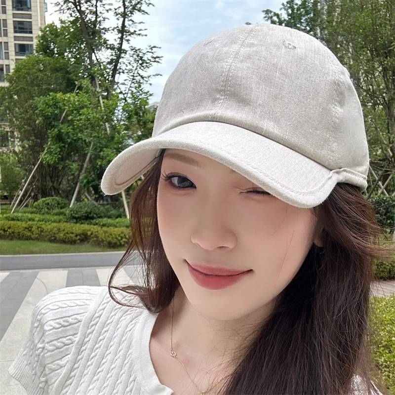 【圆头星人】轻奢亚麻棒球帽女老钱风百搭素色马术帽透气鸭舌帽子男