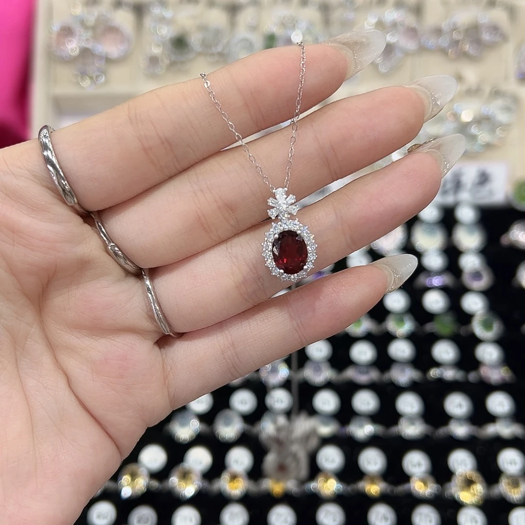 一***菜戒指石榴石银S925镶嵌