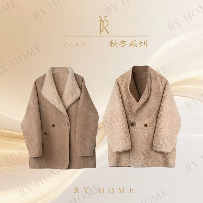 【容雨RYHOME】100%绵羊毛两面穿颗粒羊毛中长款外套253W2652