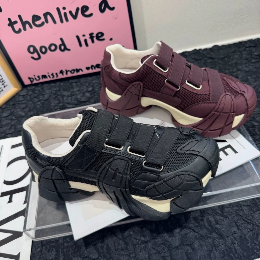 米新款 时尚厚底老爹鞋女2025秋季真皮百搭增高魔术贴休闲运动鞋