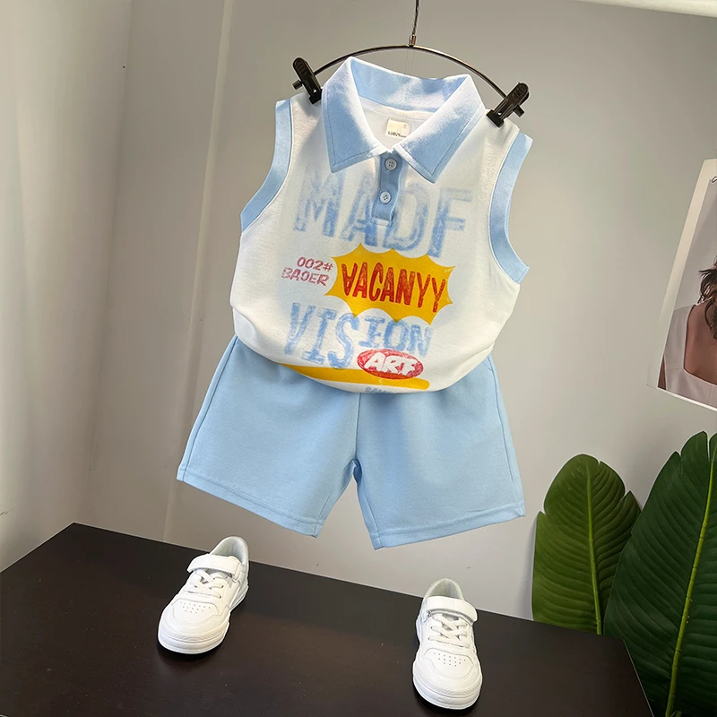 男童polo领背心套装夏2025新款儿童无袖短裤夏天小男孩酷帅两件套