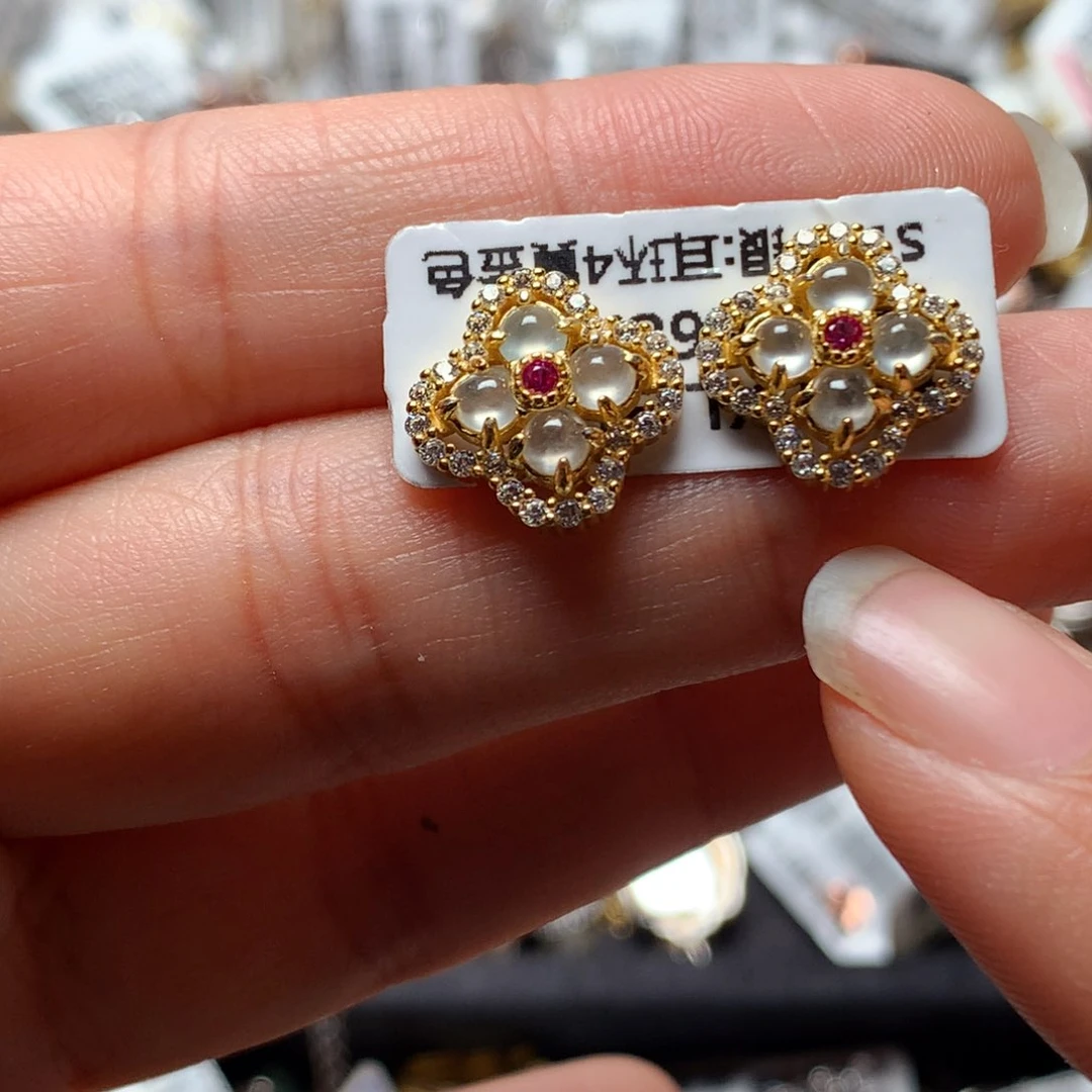 翡翠戒指银S925镶嵌天然翡翠耳饰