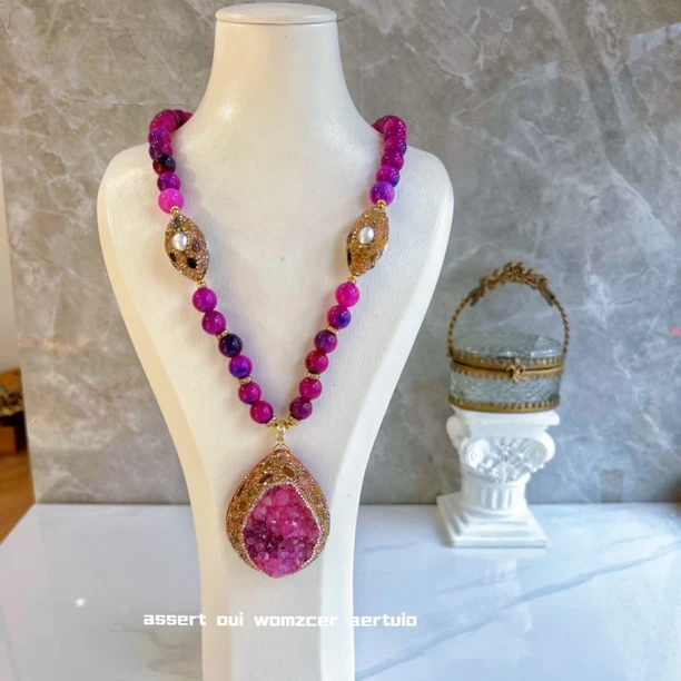 铜合金项链 娜苏紫溪系列 多彩颗粒满镶9619手工镶嵌紫色